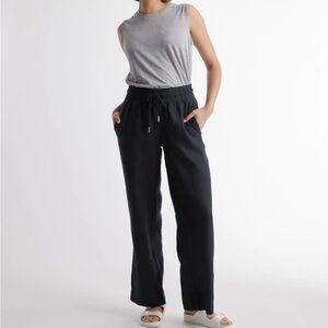 Quince black linen wide leg pull on pants with drawstring size large